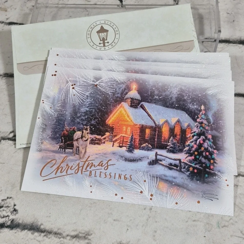 Hallmark Thomas Kinkade Christmas Blessings Cards Glitter Lot Of 7